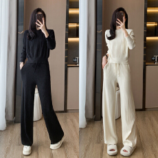 批发轻奢高级感简约<b class='q'>休闲</b>运动<b class='q'>套装</b>秋季新款连帽针织卫衣阔腿裤两件套女