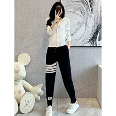 批发欧洲站时髦炸街连帽拉链卫衣<b class='q'>套装</b>秋季新款洋气显瘦小脚裤两件套女