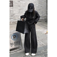 批发松弛休闲风轻奢菱格半高领上衣<b class='q'>套装</b>秋季新款黑色针织阔腿<b class='q'>裤</b><b class='q'>两件套</b>