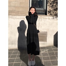 批发复古轻熟风黑色针织套装裙女2025新款港风复古秋冬毛衣两件套洋气