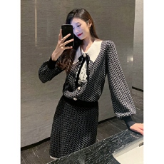 批发复古炸街小香风套装裙2025秋季新款气质女装格子半身裙针织两件套