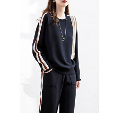 批发<b class='q'>韩版</b>百搭日常<b class='q'>休闲</b>条纹设计感运动<b class='q'>套装</b>针织阔腿裤两件套舒适穿搭