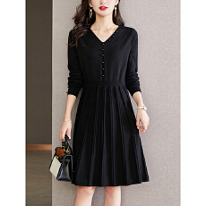 批发2025秋冬新款休闲简约圆领通勤甜美清新长袖中<b class='q'>长款</b>毛衣裙修身裙子