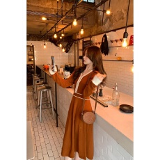 批发2025秋冬季新款高腰韩版<b class='q'>连衣裙</b>女潮撞色v领中长裙复古修身显瘦