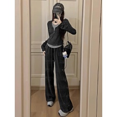 批发韩版休闲运动套<b class='q'>装</b><b class='q'>女</b>春秋新款流行高级感网红炸街卫衣阔腿裤<b class='q'>两件</b>套