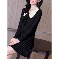 批发小香风秋季新款气质减龄黑色短外套女高腰a字半身裙高级感<b class='q'>两件套</b>