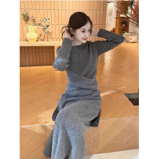批发韩版高级感长袖交叉圆领针织百搭毛衣套装女2026秋季<b class='q'>半身裙</b>两件套