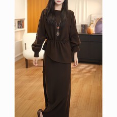 批发时尚套装通勤百搭秋冬新款休闲显瘦舒适上衣长裙两件套