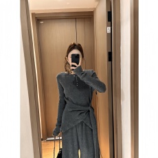 批发韩式慵懒感不规则绑带上衣秋冬新款日常<b class='q'>百搭</b>休闲针织长<b class='q'>裤</b>两件套