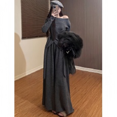 批发舒适日常穿搭两件套针织上衣不规则下摆打底+针织阔腿裤秋冬套装