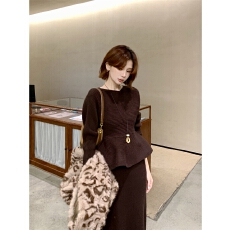 批发韩版套装荷叶边裙优雅秋冬新款两件套淑女气质日常穿搭知性大方女