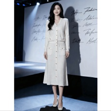 批发小香风千金淑女套装2026年新款春季穿搭V领针织开衫长裙两件套