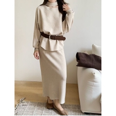 批发<b class='q'>名媛</b>气质<b class='q'>套装</b>千金淑女风秋冬新款显瘦女针织半高领长裙两件套