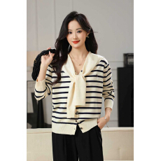 批发2025新款春装韩系条纹刺绣披肩针织温柔<b class='q'>开衫外套</b>两件套减龄短款