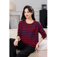 批发2026春装新品女装套头条纹外套外贸金属<b class='q'>饰品</b>宽松<b class='q'>上衣</b>时尚潮流爆款