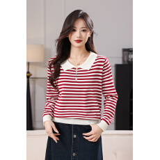 批发2026春装新品半开衫外贸条纹<b class='q'>翻领</b>外套潮流休闲时尚修身上衣女装