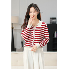 批发2026春装新品女装小香风<b class='q'>翻领</b>外贸条纹假开衫纽扣上衣潮流休闲百搭