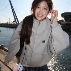 美式复古格纹拉链开衫连帽卫衣女2025春秋新款宽松小个子外套