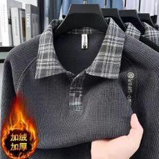 批发秋冬加绒卫衣男士大码宽松翻领保暖<b class='q'>T</b><b class='q'>恤</b>上衣男潮流时尚休闲打底衫
