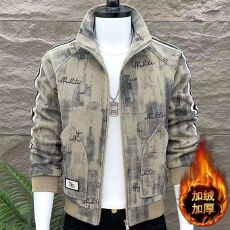 批发秋冬新款男士夹克外套加绒保暖男生潮流时尚韩版迷彩休闲立领百搭