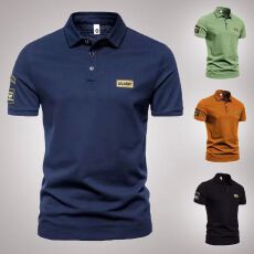 批发跨境专供肌肉感男士短袖POLO衫夏季翻领刺绣轻<b class='q'>商务</b>高级感T衫男装