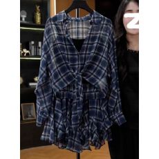 批发原版面料韩版气质穿搭格子女装夏季外搭薄款衬衫吊带半身裙三件套