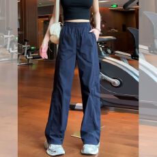 批发210斤可穿 藏青色冰丝速干<b class='q'>工装裤</b><b class='q'>女</b>夏季薄款休闲直筒阔腿运动裤子