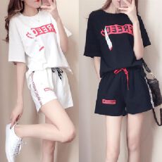 批发休闲运动套装女夏2026新款韩版<b class='q'>时尚</b>显瘦短袖短裤学生跑步服两件套