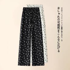 阔腿裤女夏季薄款新款玫瑰花2026垂感洋气高腰韩版百搭休闲长裤子