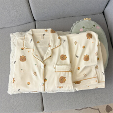 批发德绒卡皮巴拉睡衣女秋冬季珊瑚绒加绒加厚长袖春秋款家居服套装