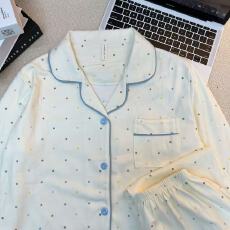 批发德绒彩色小圆点<b class='q'>睡衣</b>女秋冬季珊瑚绒加绒加厚长袖春秋款家居服<b class='q'>套装</b>