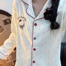 批发德绒圆点KT猫睡衣女秋冬季珊瑚绒加绒加厚<b class='q'>长袖</b>春秋款家居服套<b class='q'>装</b>