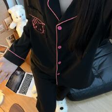 批发德绒黑色KT猫睡衣女秋冬季珊瑚绒加绒加厚<b class='q'>长袖</b>春秋款家居服套<b class='q'>装</b>