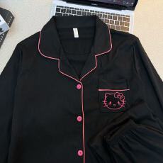 批发德绒黑色KT猫睡衣女秋冬季珊瑚绒加绒加厚<b class='q'>长袖</b>春秋款家居服套<b class='q'>装</b>