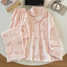 批发德绒粉色KT猫睡衣女秋冬季珊瑚绒加绒加厚<b class='q'>长袖</b>春秋款家居服套<b class='q'>装</b>