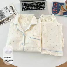 批发带固定胸垫彩色小圆点卡通<b class='q'>睡衣</b>女款2025新款春秋季长袖宽松家居服
