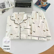 批发带固定胸垫条纹小狗卡通<b class='q'>睡衣</b>女款2025新款春秋季长袖宽松家居服