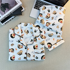 空气夹棉小新表情包睡衣女秋冬季夹层加厚长袖可爱学生家居服春秋