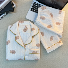 空气夹棉日式小鱼睡衣女秋冬季夹层加厚长袖可爱学生家居服春秋