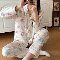 空气夹棉洋娃娃睡衣女秋冬季夹层加厚长袖可爱学生家居服春秋套装