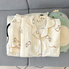 空气夹棉小萌兔睡衣女秋冬季夹层加厚长袖可爱学生家居服春秋套装