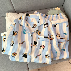 空气夹棉小企鹅睡衣女秋冬季夹层加厚长袖可爱学生家居服春秋套装