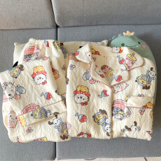 空气夹棉蛋糕KT睡衣女秋冬季夹层加厚长袖可爱学生家居服春秋套装