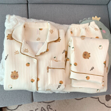 空气夹棉卡皮巴拉睡衣女秋冬夹层加厚长袖可爱学生家居服春秋套装