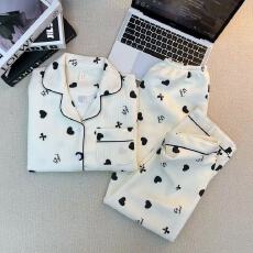 空气夹棉蝴蝶结爱心睡衣女秋冬季夹层加厚长袖可爱学生家居服春秋