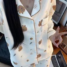批发空气夹棉卡皮巴拉睡衣女秋冬季夹层加厚长袖可爱学生家居服春秋