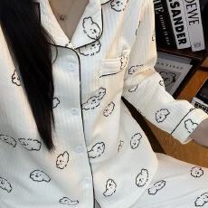 批发空气夹棉棉花小狗睡衣女秋冬季夹层加厚长袖可爱学生家居服春秋