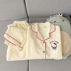 空气夹棉波点KT猫睡衣女秋冬季夹层加厚长袖可爱学生家居服春秋