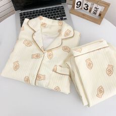 批发空气夹棉日式小鱼睡衣女秋冬季夹层加厚长袖可爱学生家居服春秋