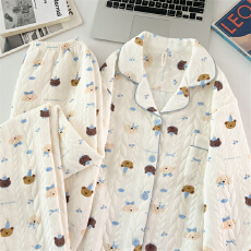 批发空气夹棉可爱小狗睡衣女秋冬季夹层加厚长袖可爱学生家居服春秋